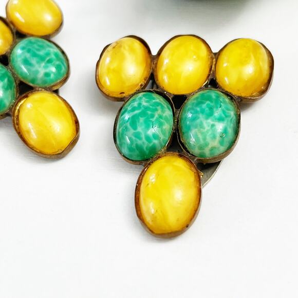 Antique Paristyle Button Co. Cabochon Glass Dress Clips Set Vintage Jewelry - Picture 2 of 9